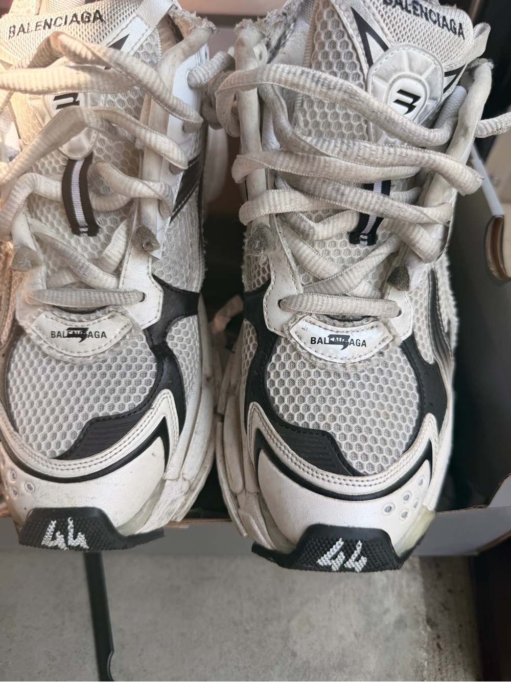 Balenciaga Men’s White and Black Track-Style Sneakers